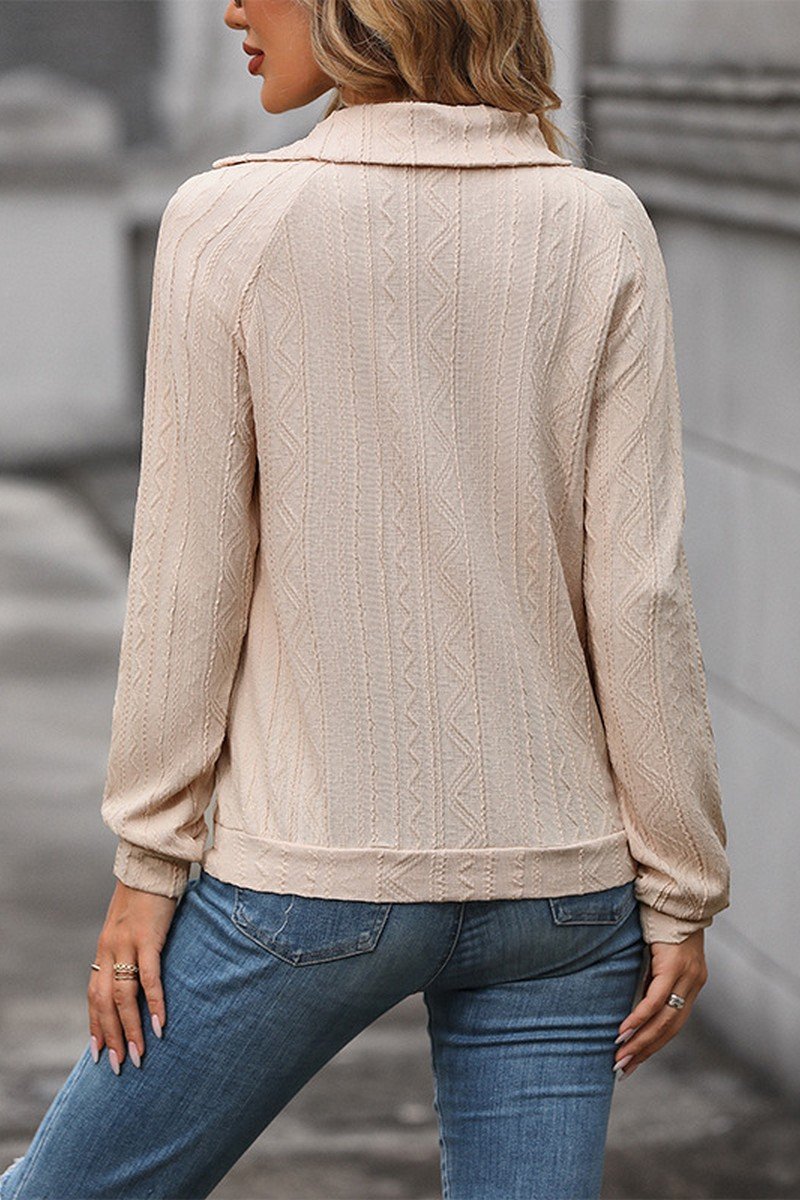 WOMEN BUTTON COLLARED LONG SLEEVE CASUAL T SHIRT