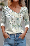 WOMEN V NECK BUTTON UP FLORAL LONG SLEEVE TOP