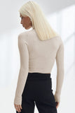 WOMEN TIGHT FIT LONG SLEEVE BASIC KNIT CROP TOP
