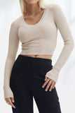 WOMEN TIGHT FIT LONG SLEEVE BASIC KNIT CROP TOP