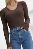 WOMEN TIGHT FIT LONG SLEEVE BASIC KNIT CROP TOP