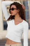 WOMEN TIGHT FIT LONG SLEEVE BASIC KNIT CROP TOP