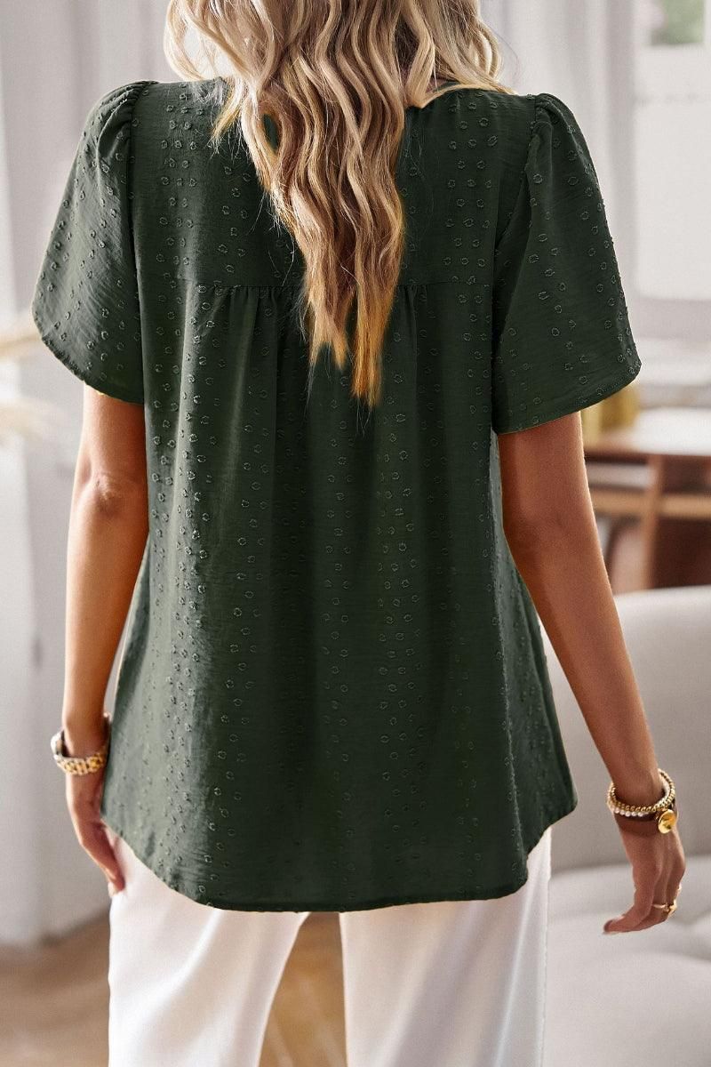 ROUND NECK SPLICED LOOSE BLOUSE - Doublju