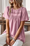 ROUND NECK SPLICED LOOSE BLOUSE - Doublju