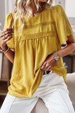 ROUND NECK SPLICED LOOSE BLOUSE - Doublju