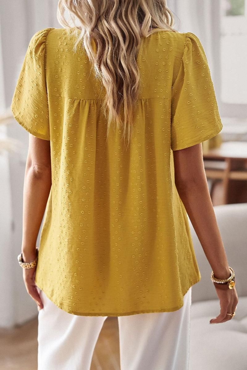 ROUND NECK SPLICED LOOSE BLOUSE - Doublju
