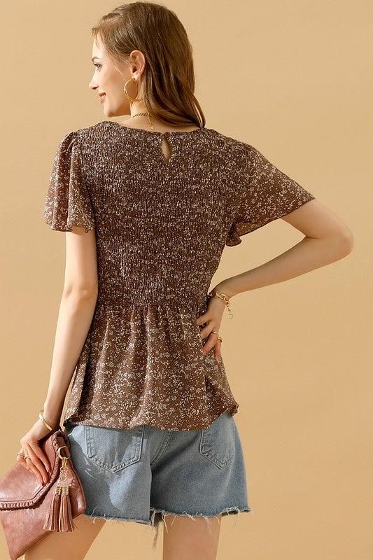 SHORT CAPE SLEEVE SLIM WAIST TUNIC TOP - Doublju