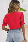 PUFF SLEEVES SEXY LACE-UP CROP TOP - Doublju