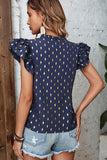 DIAMOND PATTERN V NECK CAN CAN SLEEVE BLOUSE - Doublju