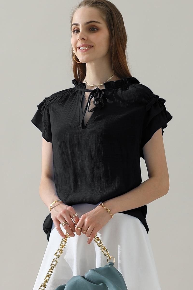 PRINCESS SLEEVE DRAWSTRING NECK BLOUSE - Doublju