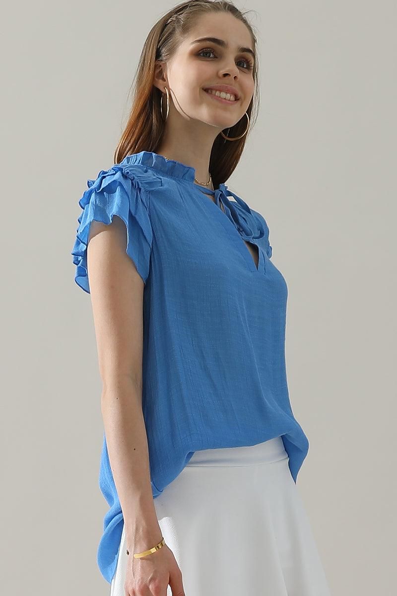 PRINCESS SLEEVE DRAWSTRING NECK BLOUSE - Doublju