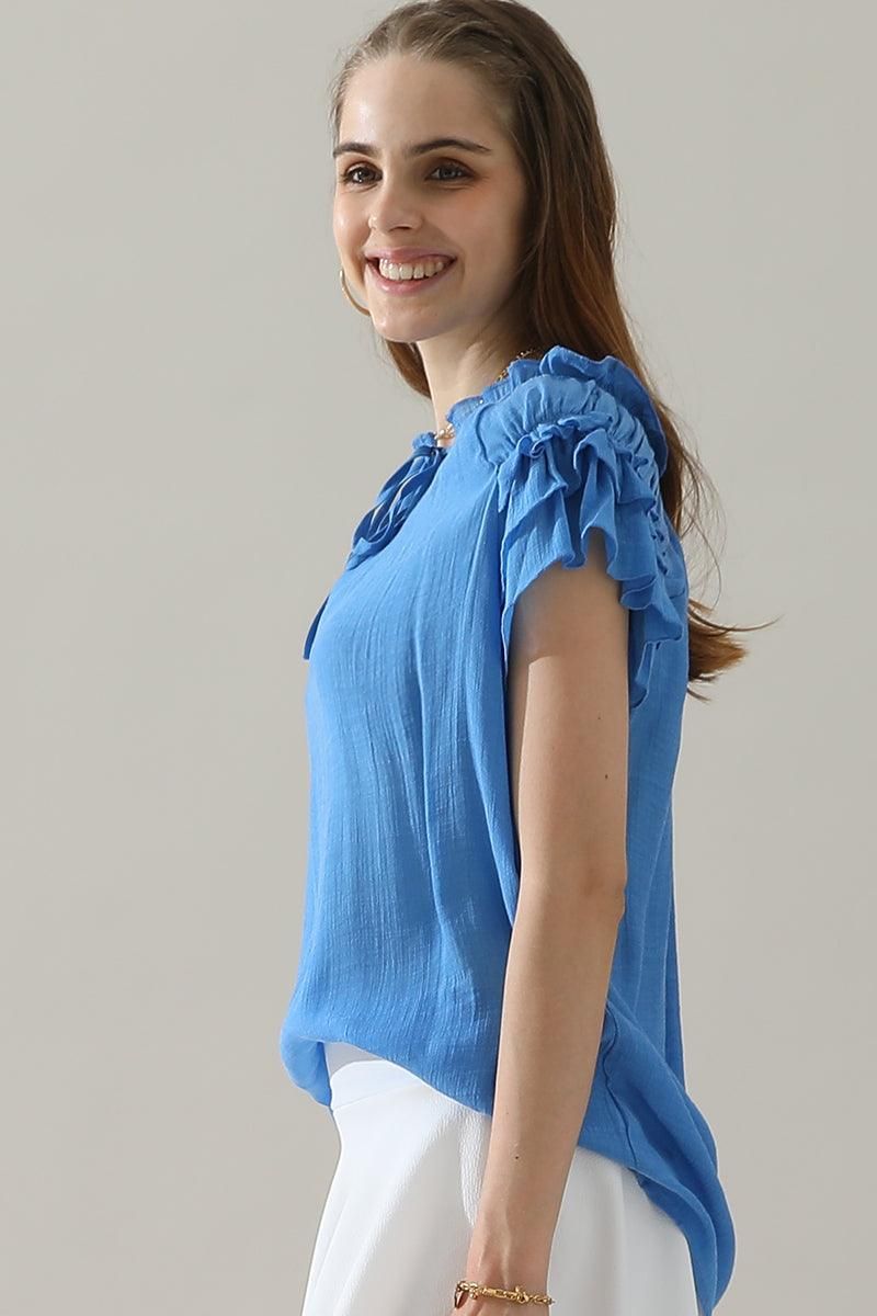 PRINCESS SLEEVE DRAWSTRING NECK BLOUSE - Doublju