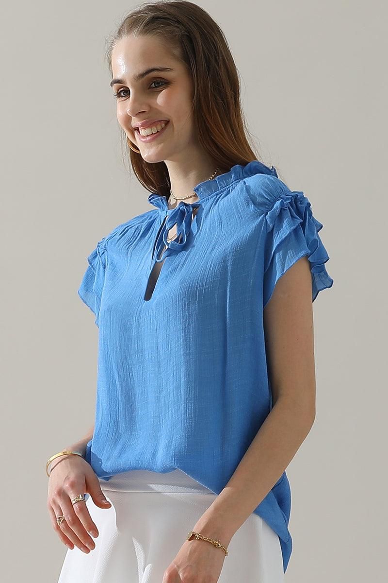 PRINCESS SLEEVE DRAWSTRING NECK BLOUSE - Doublju