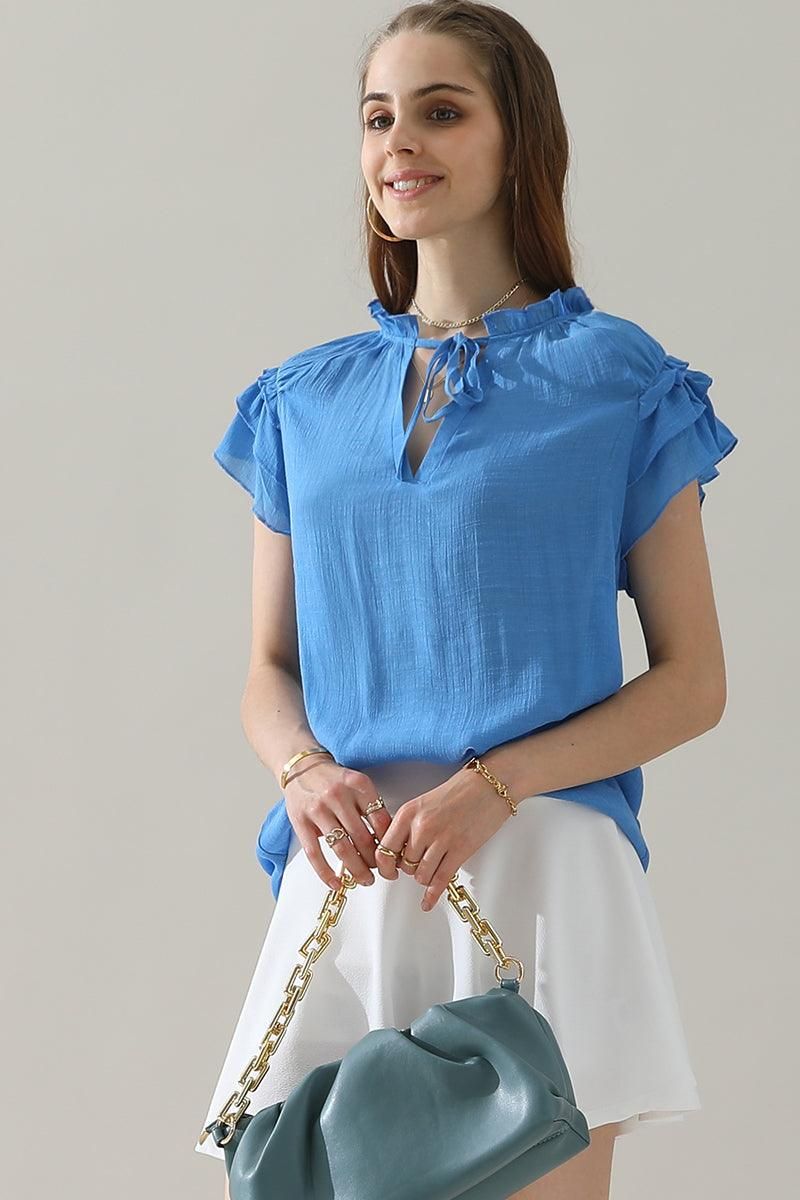 PRINCESS SLEEVE DRAWSTRING NECK BLOUSE - Doublju