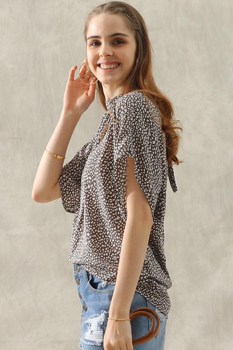 DOLMAN SLEEVE LACE-UP CHIFFON BLOUSE - Doublju