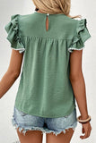 WOMEN SMOCKED RUFFLE PETAL SLEEVE TEE - Doublju