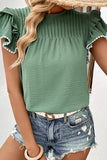 WOMEN SMOCKED RUFFLE PETAL SLEEVE TEE - Doublju