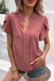 WOMEN V NECK PETAL TULIP SLEEVE T SHIRT - Doublju