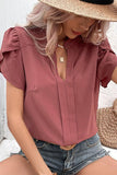 WOMEN V NECK PETAL TULIP SLEEVE T SHIRT - Doublju