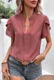 WOMEN V NECK PETAL TULIP SLEEVE T SHIRT - Doublju