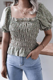 WOMEN SHIRRED SQUARE NECK PUFF SLEEVE SUMMER TOP - Doublju