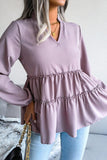 LANTERN LONG SLEEVE RUFFLED CHIFFON TUNIC TOP - Doublju