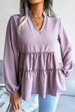 LANTERN LONG SLEEVE RUFFLED CHIFFON TUNIC TOP - Doublju