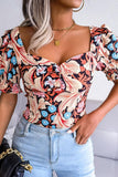 WOMEN SEXY SQUARE NECK FLORAL CROP TOP - Doublju