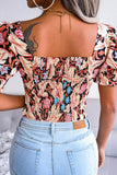 WOMEN SEXY SQUARE NECK FLORAL CROP TOP - Doublju