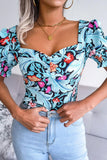 WOMEN SEXY SQUARE NECK FLORAL CROP TOP - Doublju