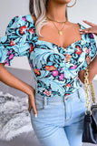 WOMEN SEXY SQUARE NECK FLORAL CROP TOP - Doublju