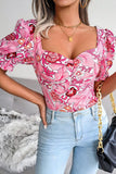 WOMEN SEXY SQUARE NECK FLORAL CROP TOP - Doublju