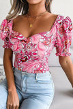 WOMEN SEXY SQUARE NECK FLORAL CROP TOP - Doublju