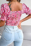 WOMEN SEXY SQUARE NECK FLORAL CROP TOP - Doublju