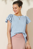 R NECK FRILL SHORT SLEEVE BLOUSE TOP - Doublju