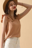 V NECK SLEEVELESS FRILL SHOULDER BLOUSE TOP - Doublju