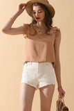 V NECK SLEEVELESS FRILL SHOULDER BLOUSE TOP - Doublju