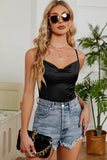 SIMPLE SATIN FROW CHEST SLIP TOP - Doublju