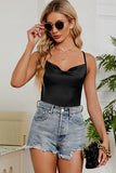 SIMPLE SATIN FROW CHEST SLIP TOP - Doublju