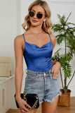 SIMPLE SATIN FROW CHEST SLIP TOP - Doublju