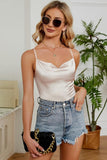 SIMPLE SATIN FROW CHEST SLIP TOP - Doublju