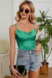 SIMPLE SATIN FROW CHEST SLIP TOP - Doublju