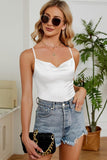 SIMPLE SATIN FROW CHEST SLIP TOP - Doublju