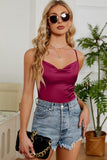 SIMPLE SATIN FROW CHEST SLIP TOP - Doublju