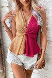 WRINKLED DEEP V NECK TWIST WAIST RUFFLED TUNIC TOP - Doublju