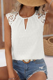 LOOSELY LACE CAP SLEEVE V HOLE CHIFFON TOP - Doublju