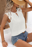 LOOSELY LACE CAP SLEEVE V HOLE CHIFFON TOP - Doublju