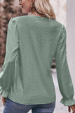 WOMEN LACE TRIM V NECK FLARED SLEEVE BLOUSE