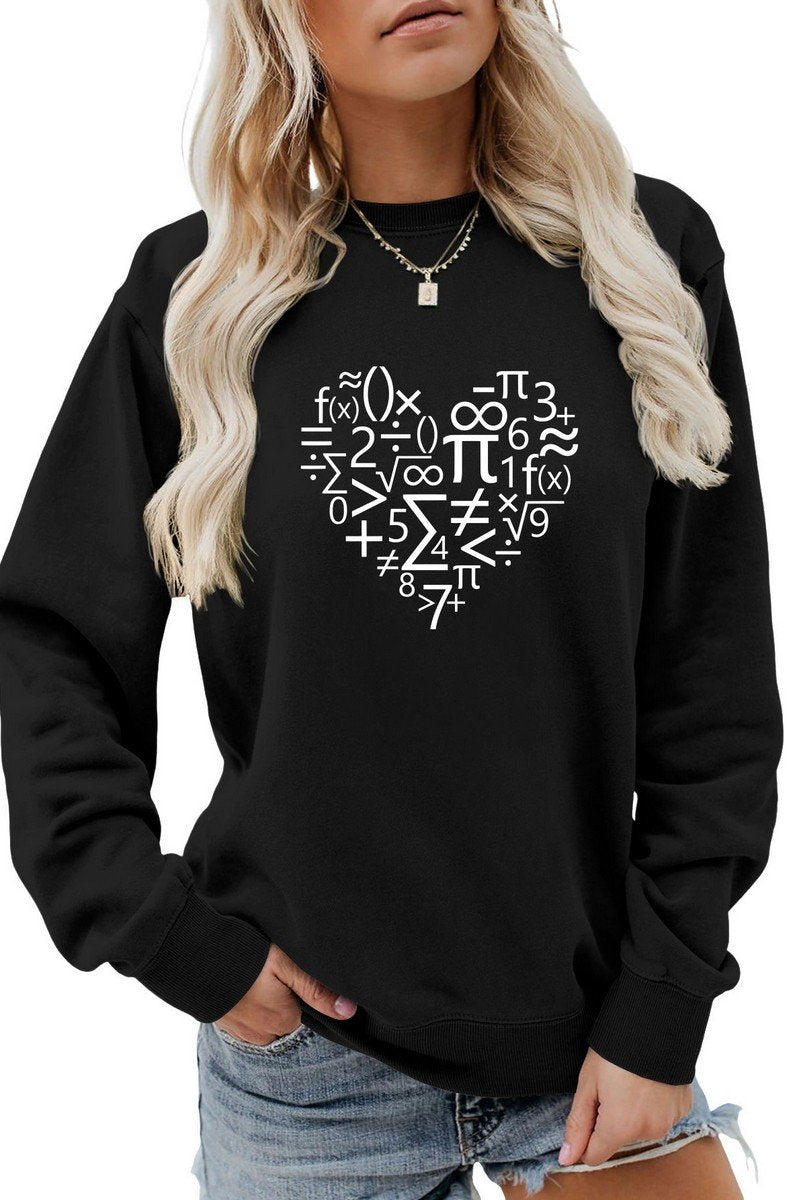 WOMEN HEART PRINTING LONG SLEEVE LOOSE T SHIRT