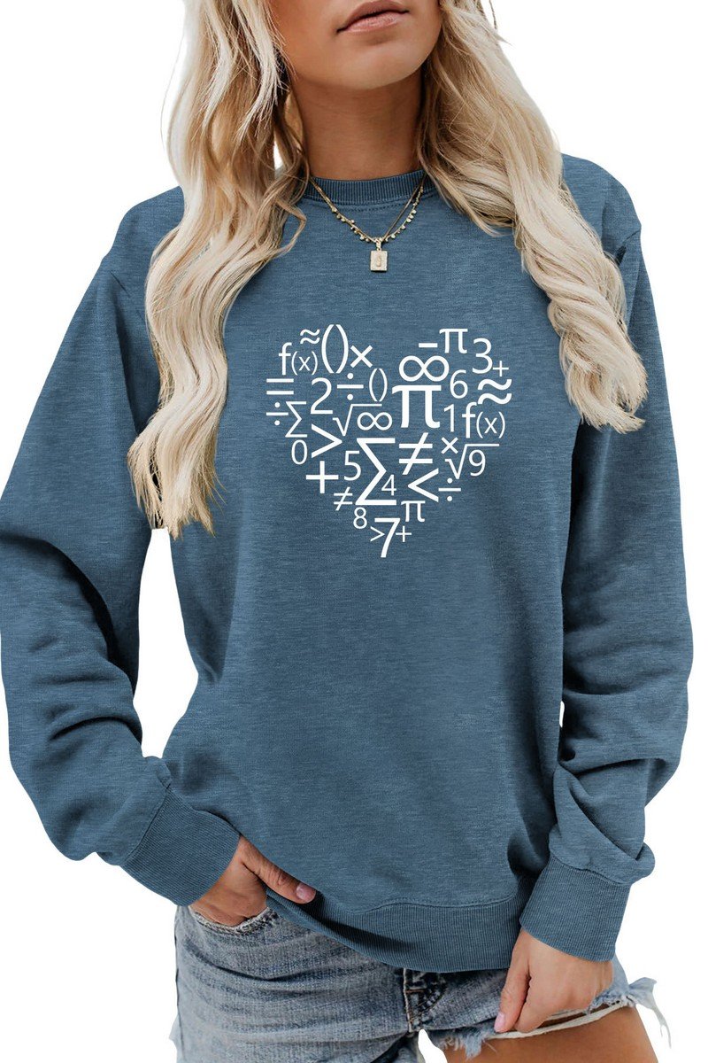 WOMEN HEART PRINTING LONG SLEEVE LOOSE T SHIRT